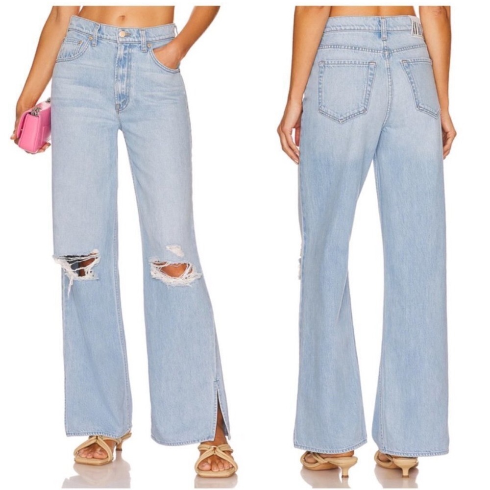 Like-new MOTHER Snacks The Fun Dip Puddle Slice Lots of Nibbles Jean Split Hem